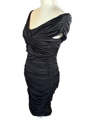 CEFIAN Fashion Black Ruched Off-The-Shoulder Bodycon Cocktail Dress Size M